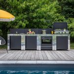 Modul z nehrdzavejúcej ocele inox/čiernej ocele s plynovým sporákom a rúrou